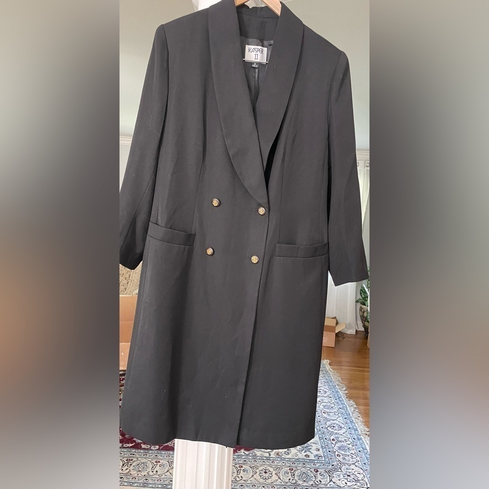 Kasper  ASL women’s black double breasted long trench coat size 18